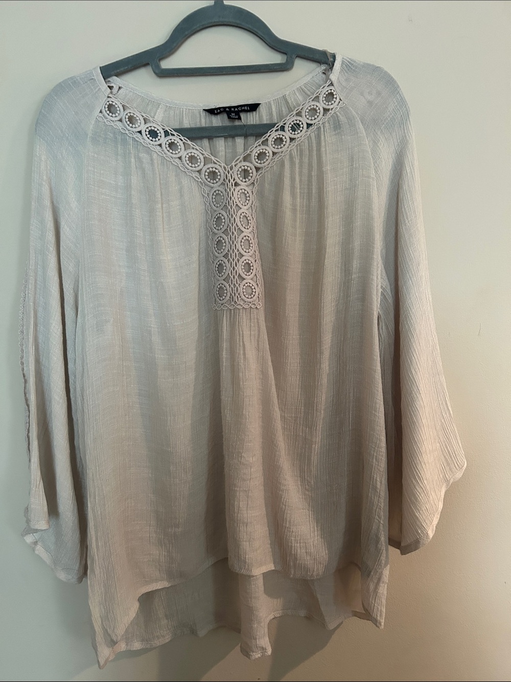 Zac & Rachel Cream Crochet-Trim Boho Pullover Tunic
